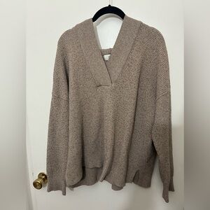 Aerie waffle knit V-neck hooded sweater Size S